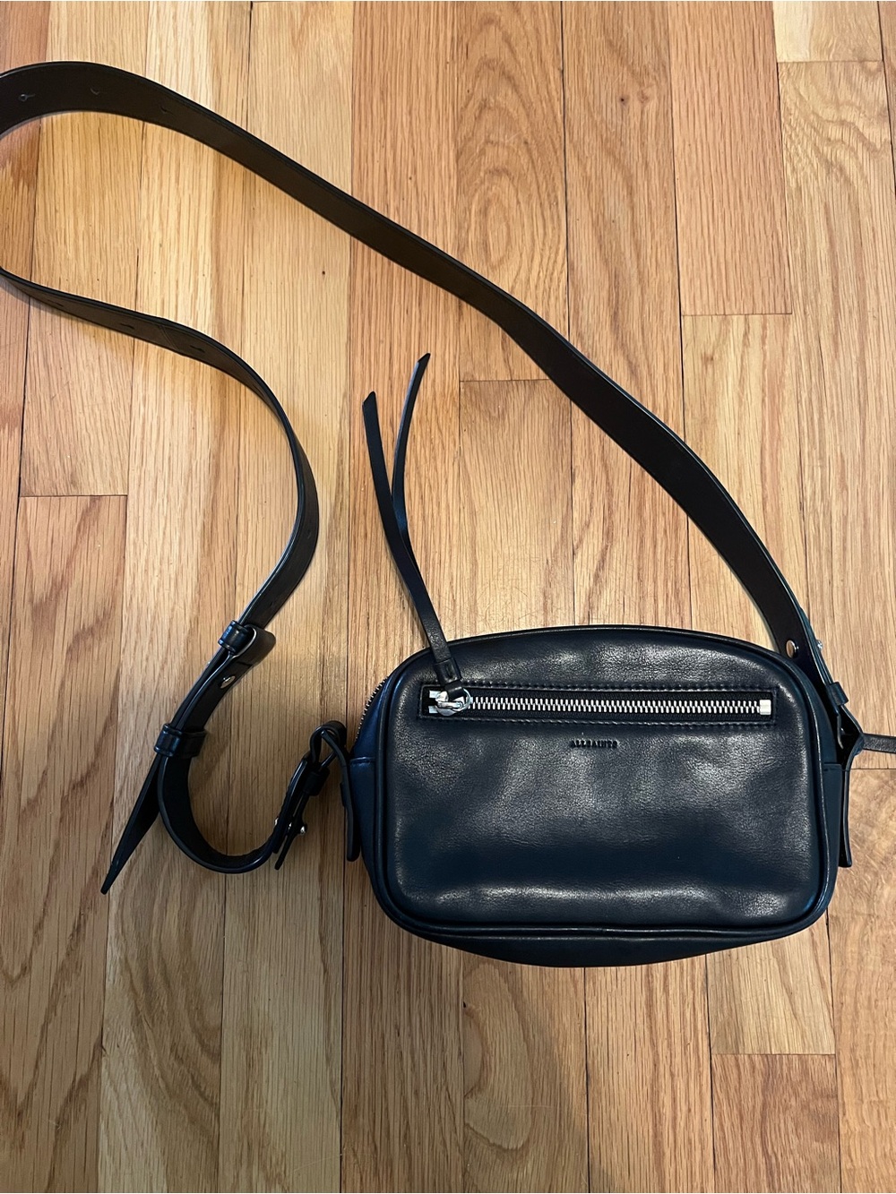 Black Leather Crossbody Bag - Minimalist Design